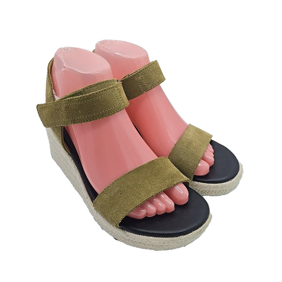 Sorel Cameron Green Suede Espadrille Wedge Ankle Strap Sandals Womans Size 7.5 - Picture 1 of 6